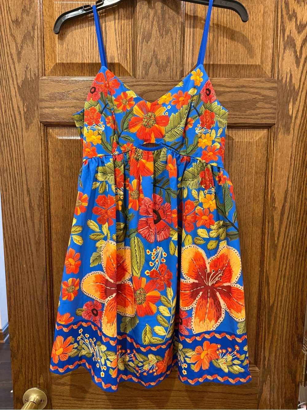 Blue Floral Sundress with Orange & Yellow Blooms